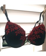 Delicates bra 38B heavily embroidered black red lace underwire flowers f... - $24.00