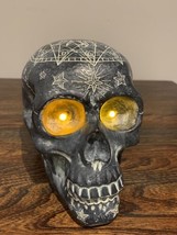 Halloween Decoration Gray and Black Skull Sun Moon Etched Yellow LED Eyes - $24.24