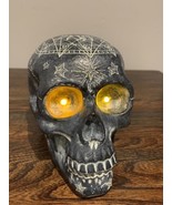 Halloween Decoration Gray and Black Skull Sun Moon Etched Yellow LED Eyes - £19.15 GBP