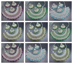 Joharibazar Kundan Jewelry Set Earrings AD/CZ Necklace Valentine Gift Trending E - £81.04 GBP