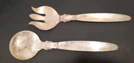 VTG English SILVER Plated Serving FORK Spoon SALAD Utensils Unique Lg Ha... - £9.38 GBP