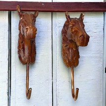 Cast Iron Rustic Western Country Horse Head Wall Hanging Hook Vintage Set/2 - £22.35 GBP