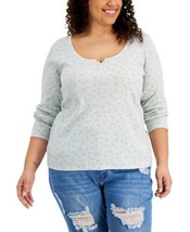 Hippie Rose Womens Trendy Plus Size Printed Henley Neck Top Size 2X, Sage Ditsy - £33.15 GBP