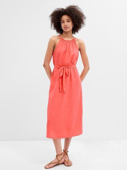 Gap Dress Versatile Spring Summer Midi Linen Dress Coral Pink NEW M-XL