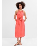 Gap Dress Versatile Spring Summer Midi Linen Dress Coral Pink NEW M-XL - $69.86 CAD