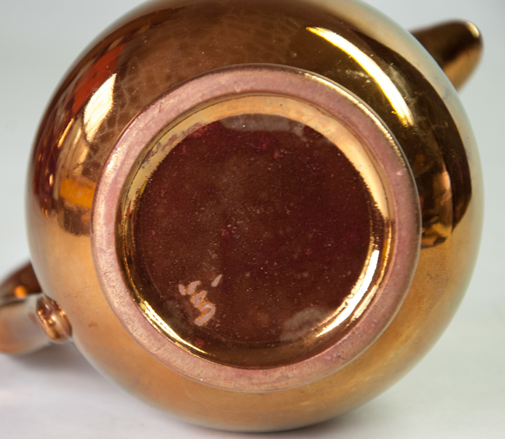 Copper Lusterware 16 oz Jug Creamer Pitcher 5" Tall Blue Band at Neck Item image 4