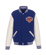 NBA New York Knicks Reversible Fleece Jacket PVC Sleeves 2 Front Patch Logos - $119.99