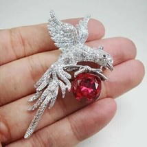 2.80Ct Cushion Cut Lab Created Red Ruby Bird Brooch Pins 14K White Gold Plated - £239.79 GBP