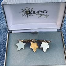 Vintage Elco 12K Gold Filled Brooch with 3 Leaf Charms in Elco Jewel Box - £30.36 GBP