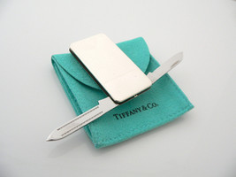 Tiffany &amp; Co Silver Stripe Knife Nail File Money Clip Holder Rare Gift Pouch - £310.86 GBP