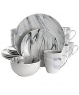 Elama Fine Marble 16 Piece Stoneware Dinnerware Set in Black and White - €90,85 EUR
