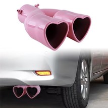 Pink Dual Heart Shape Car Exhaust Muffler Tip Pipe 63mm 2.5‘’ Inlet - £35.83 GBP