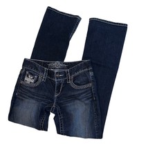 Maurices Premium Dark Wash Bootcut Denim Blue Jeans Thick Embroidery Wom... - $13.99