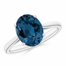 ANGARA Oval Solitaire London Blue Topaz Cocktail Ring in Silver Size 6 - £245.19 GBP