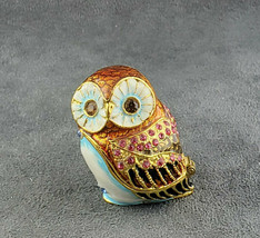 Blue White Enamel Owl Trinket Box Hot Pink Rhinestones FREE SHIPPING 2&quot; - £21.66 GBP