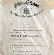 Civilian Defense Council Signed By Sumner Sewall Maine Governor Official... - £56.63 GBP