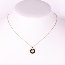 Rose Gold Tone Necklace With Jet Black Faux Onyx Circular Pendant - £17.95 GBP
