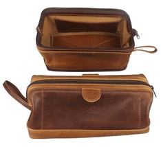 COSMETIC BAG - Amish Handmade Leather Travel Case - £191.37 GBP