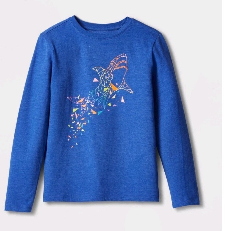 Boys&#39; XL (16) Abstract Shark Royal Blue Long Sleeve Graphic T-Shirt Cat ... - $12.99
