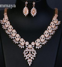 Emmaya Brand Sparkling Cubic Zirconia Crystal Zircon Flower Necklace and Earring - £30.82 GBP