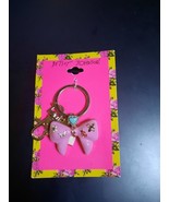 Betsey Johnson Pink Puffy Heart Gold Detail Keychain Bag Clip NWT - £18.59 GBP