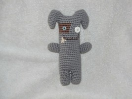 Old Navy Knit Knitted Crochet Baby Toy Stuffed Plush Gray Dog Bunny Button eyes - £31.64 GBP