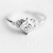 Princess 1.60Ct Simulated Diamond 14k White Gold Finish Engagement Ring Size 5.5 - £106.55 GBP