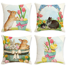 4 PCS Easter Pillow Covers Flowers Rabbits Animal Sofa Cushion Covers Ho... - $20.78