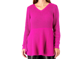 Girl With Curves Peplum V-Neck Sweater- Raspberry, LARGE - £22.85 GBP