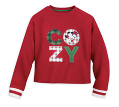 NWT Disney Women&#39;s Red COZY Mickey &amp; Minnie Mouse Holiday Pullover Sweat... - £36.47 GBP