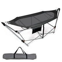 Folding Hammock Indoor &amp; Outdoor Hammock With Side Pocket &amp; Iron Stand - $128.99