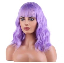 BERON 14 Inches Purple Wig for Women Short Curly Wig Purple Wig with Bangs Light - £11.67 GBP