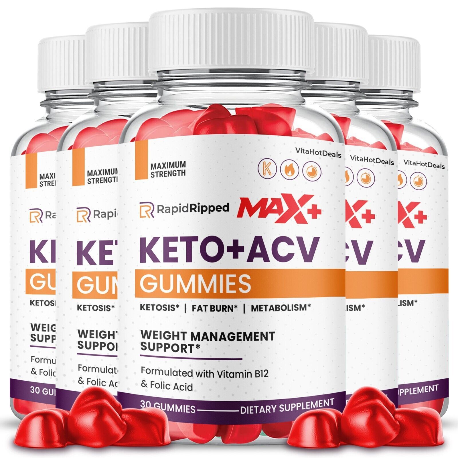 5 Pack Rapid Ripped Max + Keto ACV Gummies Maximum Potency ACV Gummy