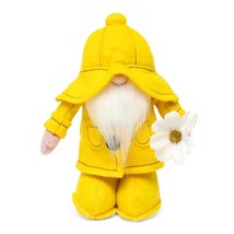Gnome T4586 Yellow Rain Coat April Showers Daisy White Beard 8&quot; H - £31.38 GBP