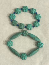 2 handmade Turquoise Flower Beaded Bacelets MMJ - $24.75