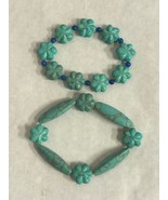 2 handmade Turquoise Flower Beaded Bacelets MMJ - £19.83 GBP