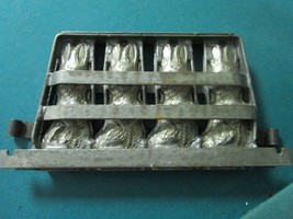 Antique Chocolate BELGIUM Mold 4 Rabbits in Hinged Frame IRON TIN ORIGINAL  - £136.23 GBP