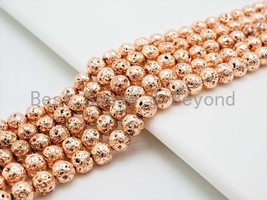 Wholesale Rose Gold Plated Lava Round Beads, 4mm/6mm/8mm/10mm/12mm Rose Gold - £3.94 GBP+