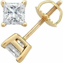 1CT Brilliant Princess Cut 18K Yellow Gold ScrewBack Stud Earrings - £85.10 GBP