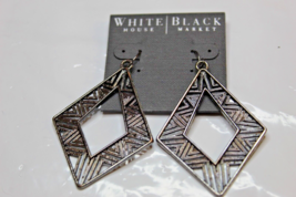 White House Black Market French Wire Dangle Earrings Metallic Diamond Shape - £13.94 GBP