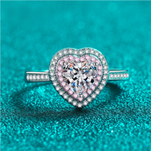 Platinum 925 Sterling Silver 1CT Heart Cut Moissanite Gemstone Pink Inlaid Ring  - £143.87 GBP