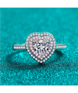 Platinum 925 Sterling Silver 1CT Heart Cut Moissanite Gemstone Pink Inla... - £143.45 GBP