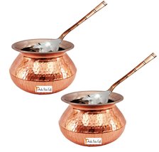 Set of 2 Prisha India Craft Handmade Steel Copper Casserole and Serving Spoon -  - £92.26 GBP