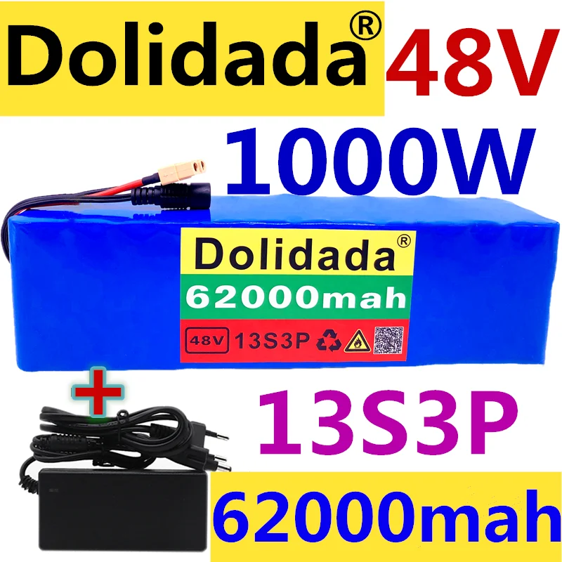 XT60 Plug 48V62Ah 1000w 13S3P 48V Lithium ion Battery Pack For 54.6v E-bike Elec - $242.94