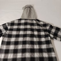 SHEIN Women's Black & White Plaid Flannel Drawstring Hoodie Shirt Jacket Size M image 11