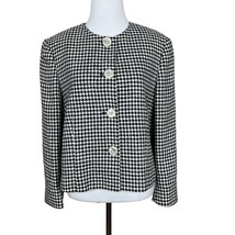 Ralph Lauren Blazer Jacket Womens 12 Navy Houndstooth Linen Silk 3/4 Sle... - $59.98