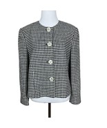 Ralph Lauren Blazer Jacket Womens 12 Navy Houndstooth Linen Silk 3/4 Sle... - £47.88 GBP