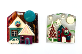 Lot Of  Two Christmas House Pins By Lucinda - £38.79 GBP
