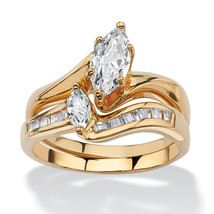 PalmBeach Jewelry 1.38 TCW Cubic Zirconia Gold-Plated Bridal Ring Set - £31.22 GBP