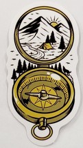 Open Compass with Tent in Front of Mountain and Sun Scene Sticker Decal ... - $2.30